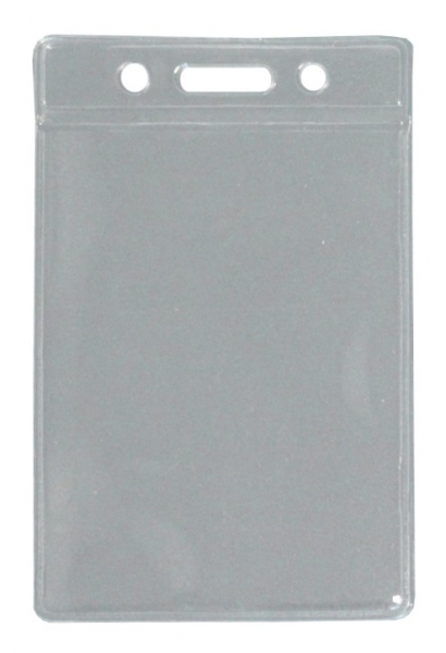 Ausweishülle / Kartenhalter  / Kunststoffhalter, für Namenschilder, vertikal tragbar, Langloch, zwei Rundlöchern, Farbe: transparent - 25 Stück