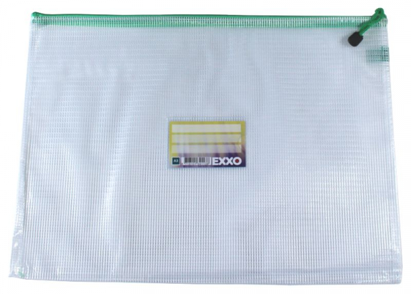 Kleinkrambeutel A3 Mesh Bag Reißverschlussbeutel aus faserverstäkrter PVC-Folie mit grünem Reißverschluss – 5 Stück