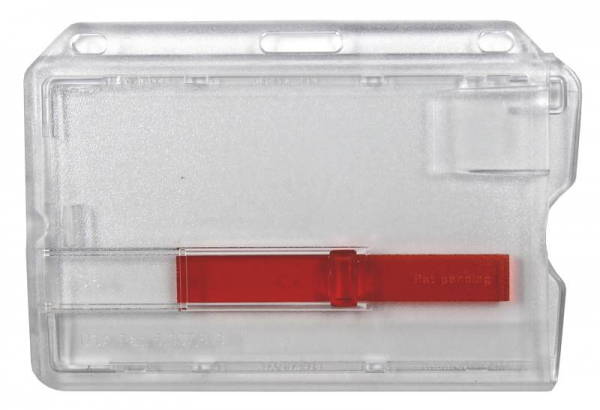 Kartenhalter / Cardholder / Namensschild,passend für 1 Karte, mit Ausschieber, mit Ründlöchern und Langloch, aus Polykarbonat, Farbe: transparent matt -10 Stück