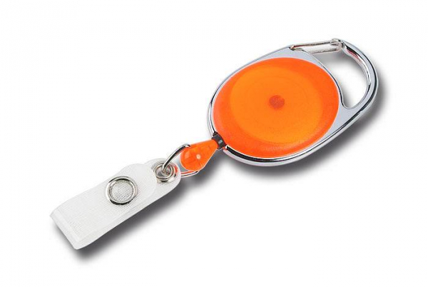 JOJO – Ausweishalter Ausweisclip Schlüsselanhänger ovale Form, Metallumrandung Druckknopfschlaufe, Farbe transparent orange - 10 Stück