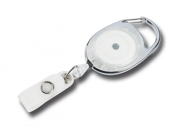 JOJO – Ausweishalter Ausweisclip Schlüsselanhänger ovale Form, Metallumrandung Druckknopfschlaufe, Farbe transparent weiss - 10 Stück