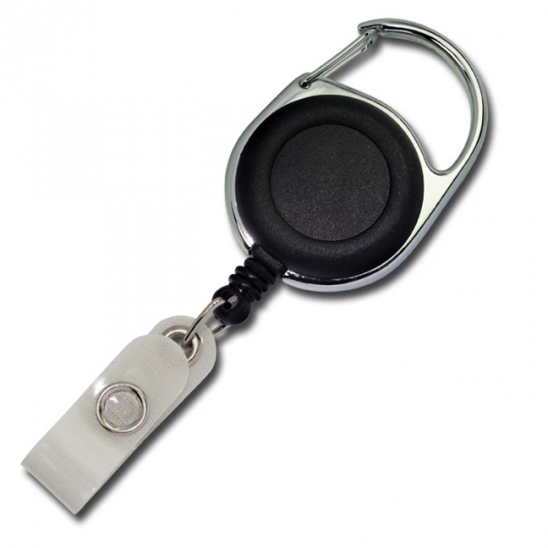 JOJO – Ausweishalter Ausweisclip Schlüsselanhänger runde Form Metallumrandung Druckknopfschlaufe Farbe schwarz- 100 Stück