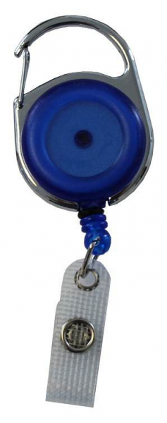 JOJO – Ausweishalter Ausweisclip Schlüsselanhänger runde Form Metallumrandung Druckknopfschlaufe Farbe transparent blau - 100 Stück