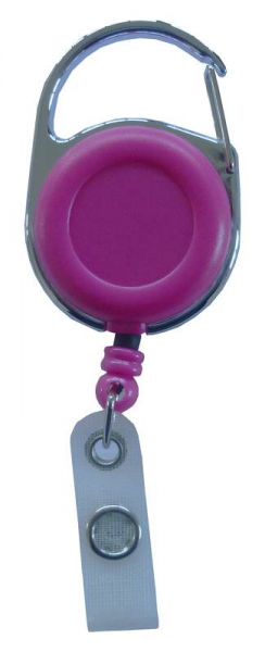 JOJO – Ausweishalter Ausweisclip Schlüsselanhänger runde Form Metallumrandung Druckknopfschlaufe Farbe pink- 100 Stück