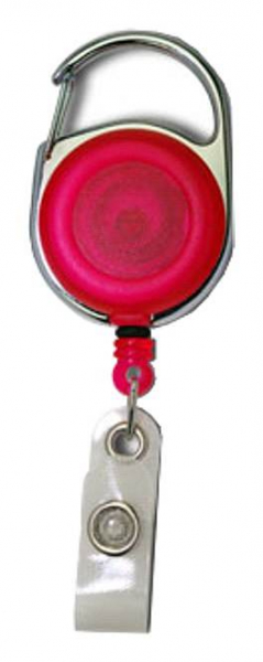 JOJO – Ausweishalter Ausweisclip Schlüsselanhänger runde Form Metallumrandung Druckknopfschlaufe Farbe transparent pink - 10 Stück