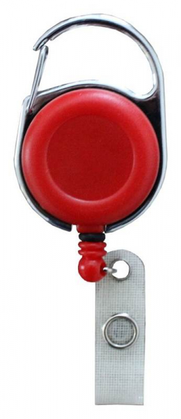 JOJO – Ausweishalter Ausweisclip Schlüsselanhänger runde Form Metallumrandung Druckknopfschlaufe Farbe rot- 100 Stück