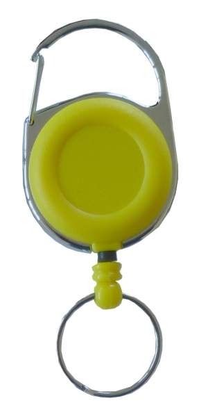 JOJO – Ausweishalter / Ausweisclip / Schlüsselanhänger mit runder Form, Metallumrandung, Gürtelclip, Schlüsselring, Farbe gelb- 10 Stück