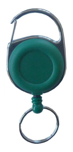 JOJO – Ausweishalter / Ausweisclip / Schlüsselanhänger mit runder Form, Metallumrandung, Gürtelclip, Schlüsselring, Farbe grün - 100 Stück