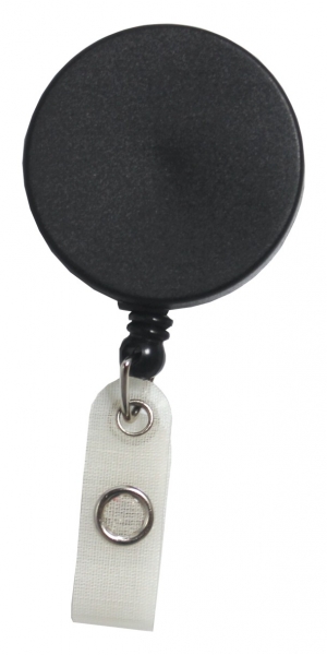 JOJO – Ausweishalter Ausweisclip Schlüsselanhänger, runde Form, Gürtelclip, textilversärkte Lasche, Farbe schwarz/silber - 100 Stück