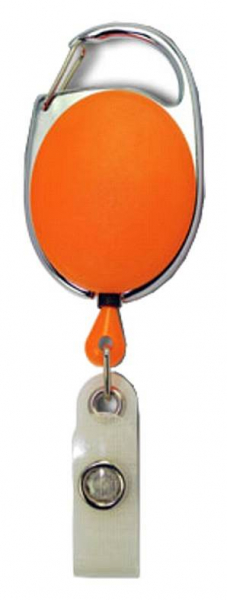 JOJO – Ausweishalter Ausweisclip Schlüsselanhänger ovale Form, Metallumrandung Druckknopfschlaufe, Farbe orange - 100 Stück
