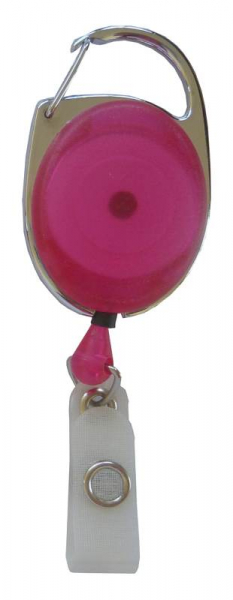 JOJO – Ausweishalter Ausweisclip Schlüsselanhänger ovale Form, Metallumrandung Druckknopfschlaufe, Farbe transparent pink - 10 Stück