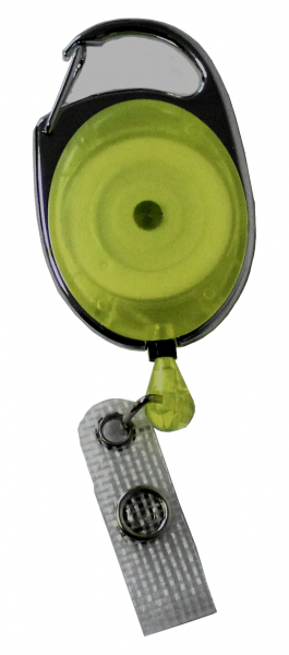 JOJO – Ausweishalter Ausweisclip Schlüsselanhänger ovale Form, Metallumrandung Druckknopfschlaufe, Farbe transparent gelb - 10 Stück