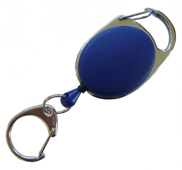 JOJO – Ausweishalter Ausweisclip Schlüsselanhänger ovale Form, Metallumrandung Karabinerhaken, Farbe Blau - 100 Stück