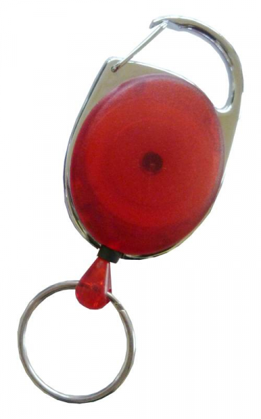 JOJO – Ausweishalter Ausweisclip Schlüsselanhänger ovale Form, Metallumrandung Schlüsselring, Farbe transparent rot - 100 Stück