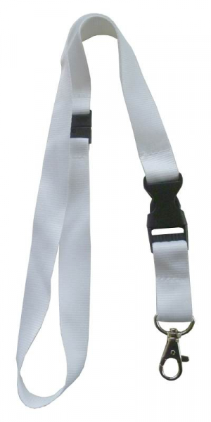 Umhängeband / Lanyards / Schlüsselanhänger aus Polyester mit drehbarem Karabinerhaken, mit Steckschnalle und Sicherheitsbruchstelle, Farbe: weiss - 10 Bänder