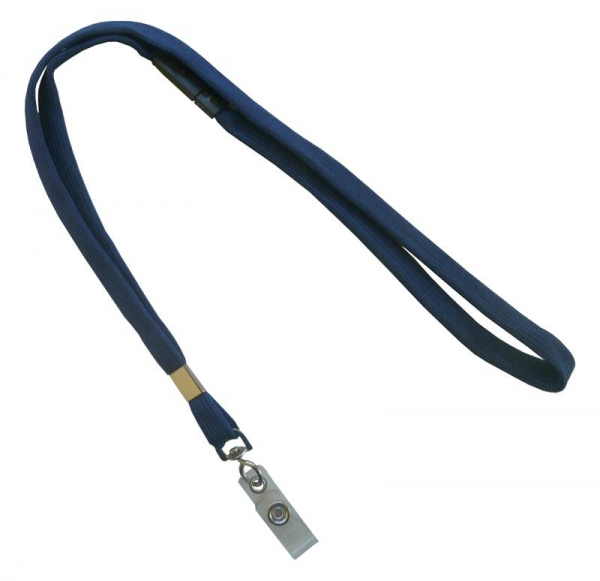 Umhängeband / Lanyards / Schlüsselanhänger aus weichem Polyester mit Sicherheitsbruchstelle und klarer Lasche mit Druckknopf, Farbe: dunkel blau - 100 Bänder