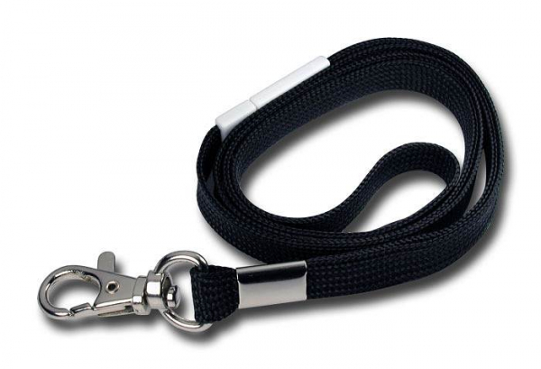 Umhängeband / Lanyards Schlüsselanhänger, aus weichem Polyester, mit drehbaren Karabinerhaken, Sicherheitsbruchstelle, Farbe: schwarz - 100 Bänder