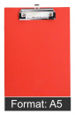Klemmbrett / Schreibplatte / Klemmplatte economy aus Graupappe, A5, mit PVC-Folien Überzug, mit Drahtbügelklemme, leinengeprägt, Farbe: rot - 1 Stück
