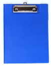 Klemmbrettmappe / Schreibmappe / Clipboard-Mappe A5 economy aus Graupappe, mit PVC-Folien Überzug, mit Drahtbügelklemme und Vorderdeckel, leinengeprägt, Farbe: blau - 1 Stück
